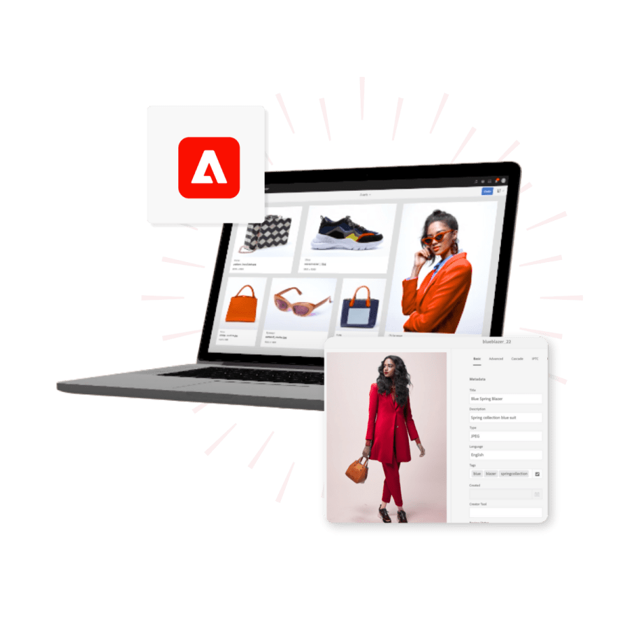 Laptop displaying shopping website with Adobe logo in front