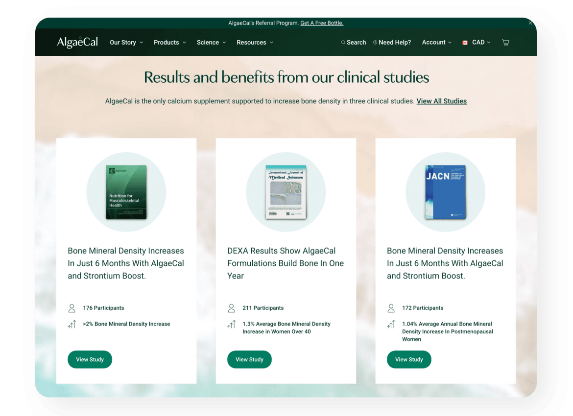 AlgaeCal results page.